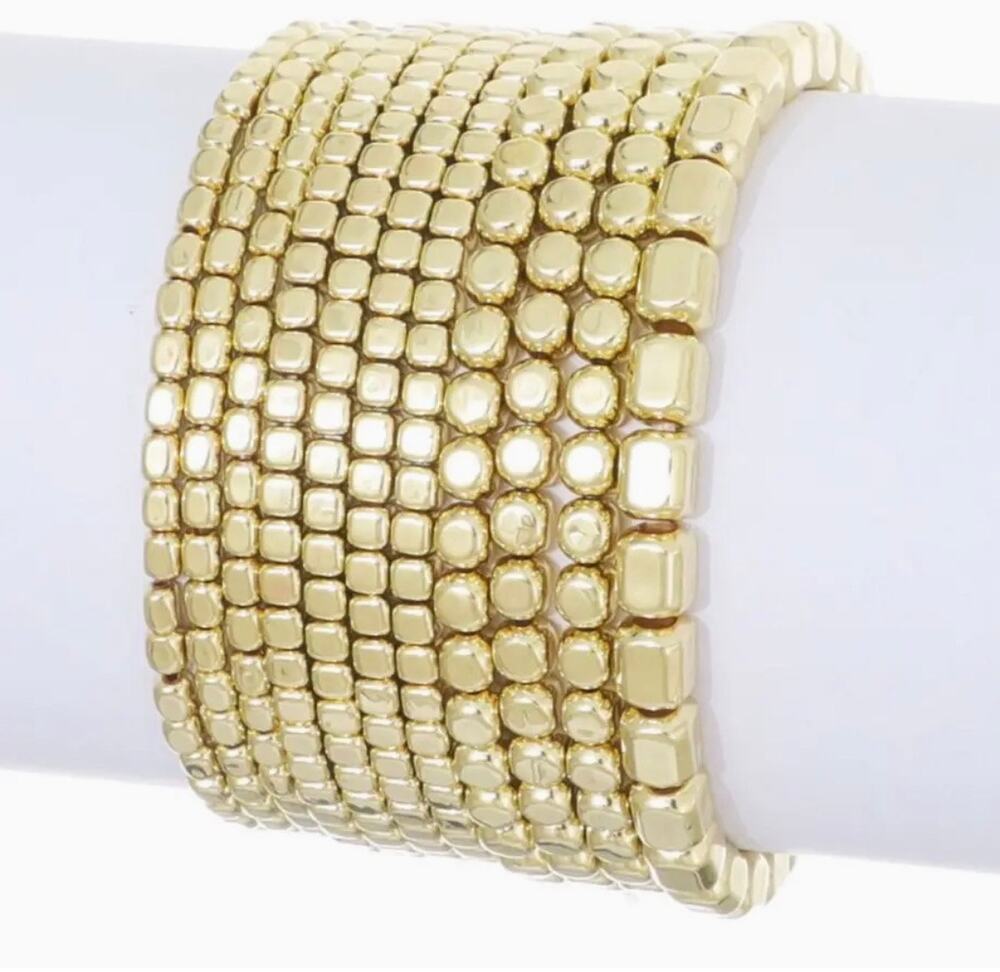 Adornia Set of 10 Golden Bead Stretch Bracelets
